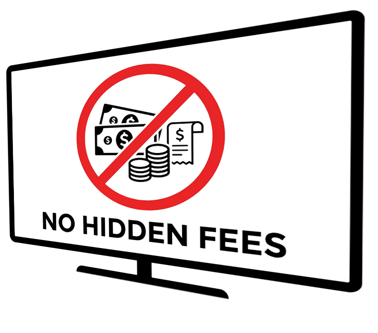 Animation showing transparent and flat-rate billing for digital signage software